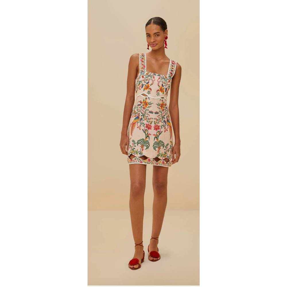 Farm Rio NEW Delicate Forest Pink Linen Mini Dress, Med - Picture 3 of 15